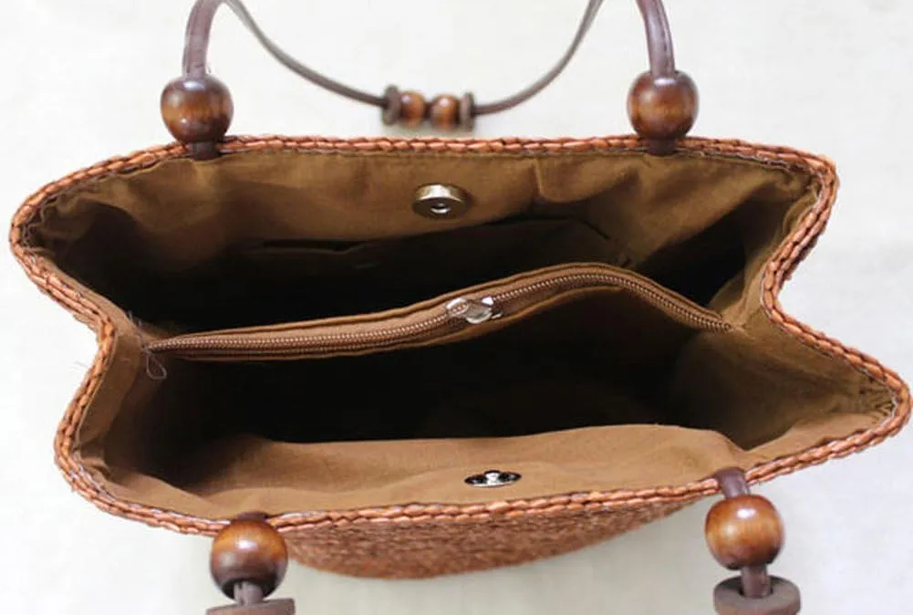TONWHAR European Style Straw Bag Purse Woven Summer Beach Tote for women