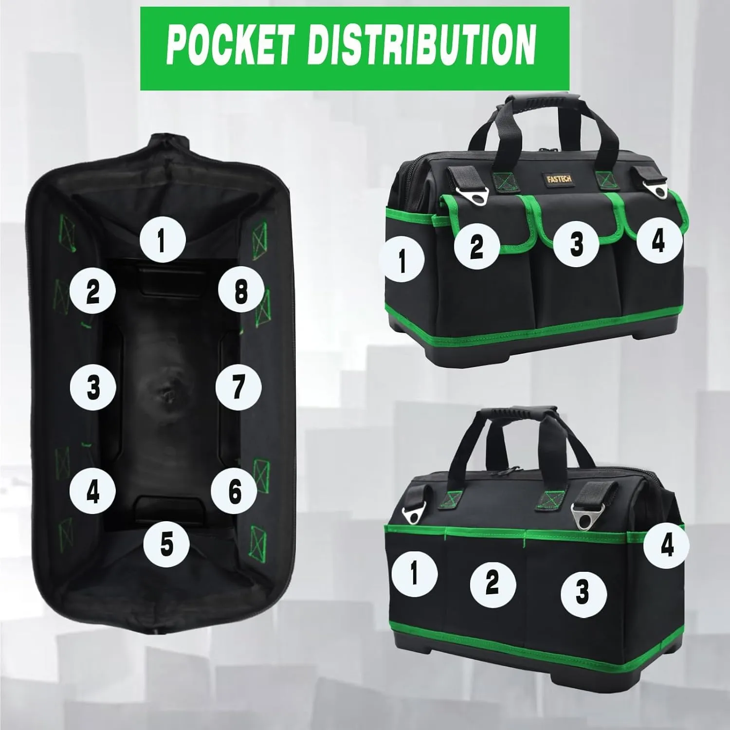 Tool Bag 15 Inch, Heavy Duty Tools Bag, Waterproof Tool Bag, Small Tool Organizer Bag, Tool Kit For Tool Storage, Wide Mouth Tool Tote For Men And Woman (Green15IN)