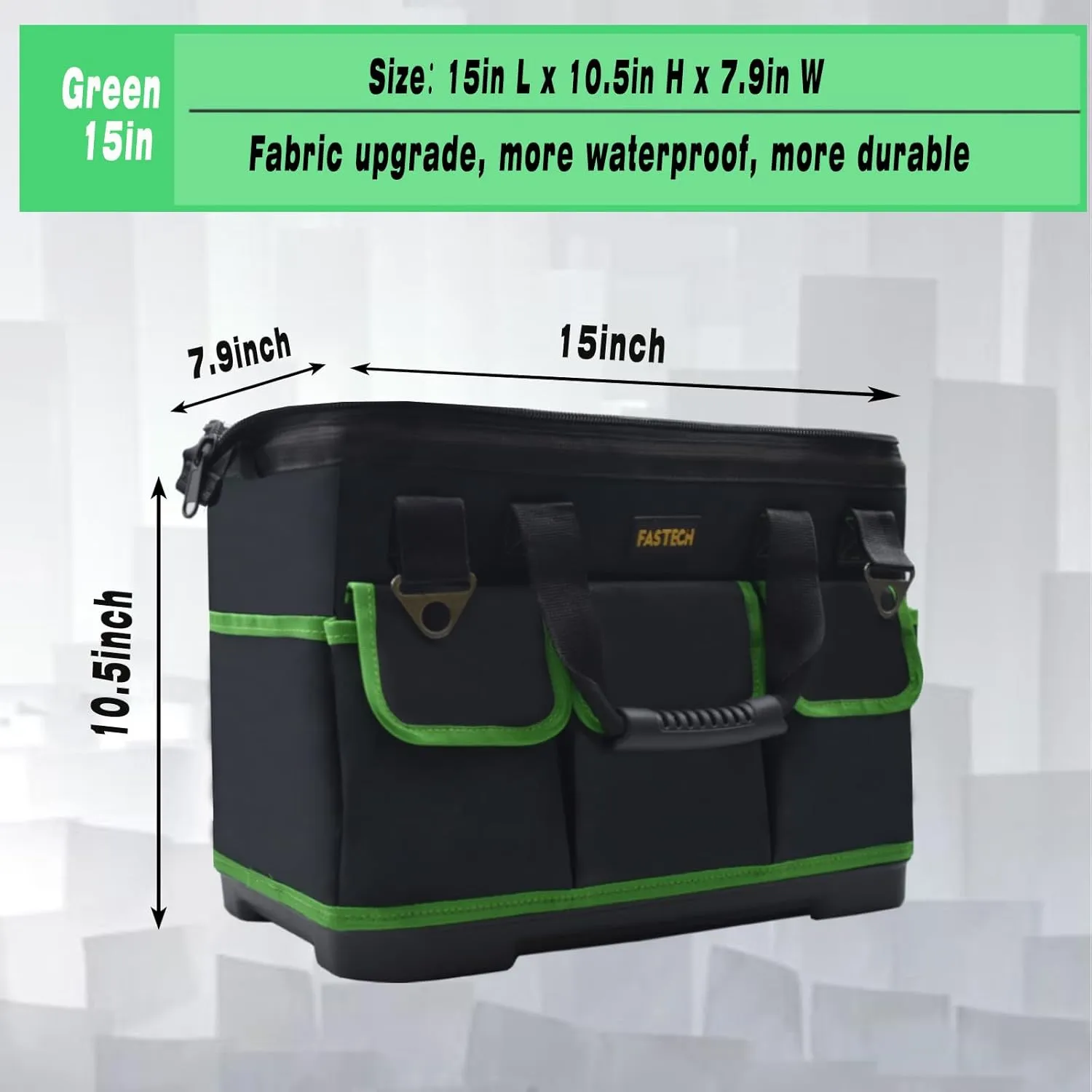 Tool Bag 15 Inch, Heavy Duty Tools Bag, Waterproof Tool Bag, Small Tool Organizer Bag, Tool Kit For Tool Storage, Wide Mouth Tool Tote For Men And Woman (Green15IN)