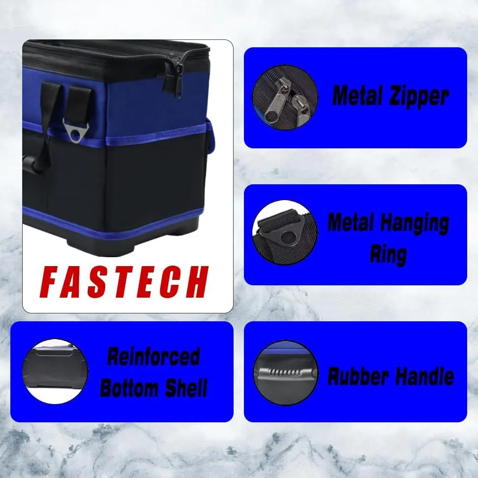Tool Bag, 15IN Waterproof Tool Tote, Small Tool Organizer Bag, Wide Mouth Tool Bag With Shoulder Straps, Tool Kit For Tool Storage, Carrier and Organizer (15 Inch), FASTECH-15INBlue01
