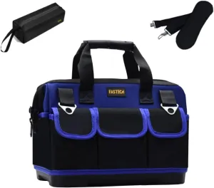 Tool Bag, 15IN Waterproof Tool Tote, Small Tool Organizer Bag, Wide Mouth Tool Bag With Shoulder Straps, Tool Kit For Tool Storage, Carrier and Organizer (15 Inch), FASTECH-15INBlue01