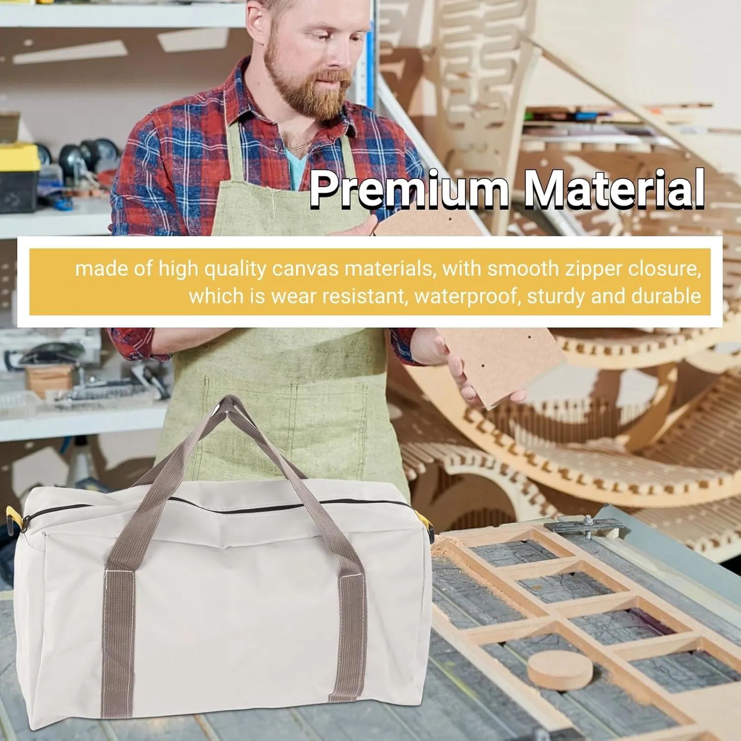 Tool Bag, Large Capacity Storage, Wear Resistant, Portable and Universal, Professionals Choice, Convenient Wide Mouth for Auto Repair, Woodworking, Technicians (20in)