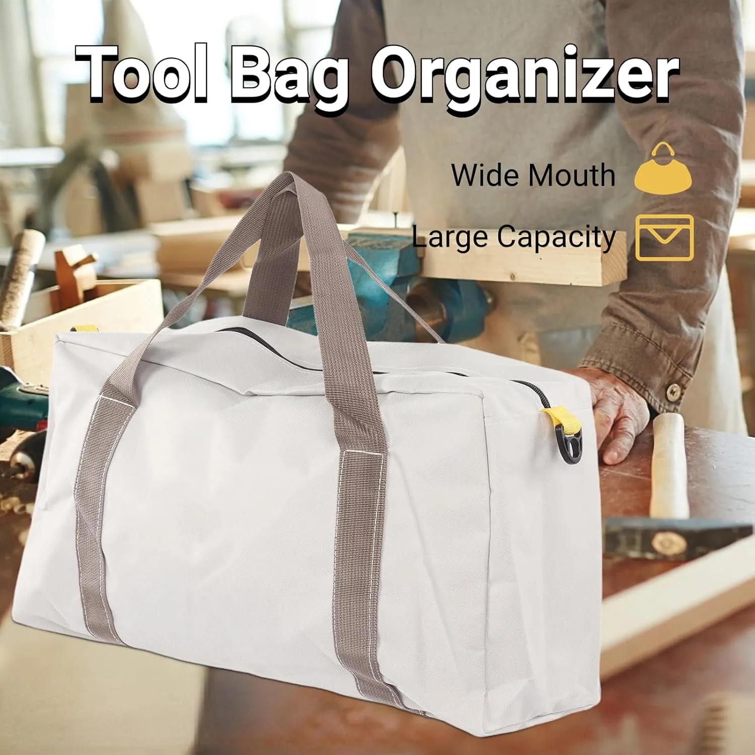 Tool Bag, Large Capacity Storage, Wear Resistant, Portable and Universal, Professionals Choice, Convenient Wide Mouth for Auto Repair, Woodworking, Technicians (20in)