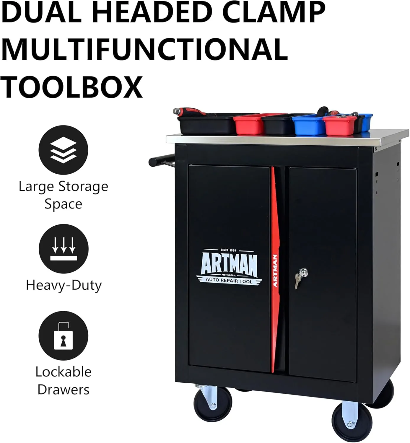 Tool Chest with Wheels, Double-Door Metal Tool Box, Rolling Tool Cart with Extra 7 Tool Storage Boxes, Tool Chest Workbench Tool Storage Cabinet for Garage Workshop Repair Shop