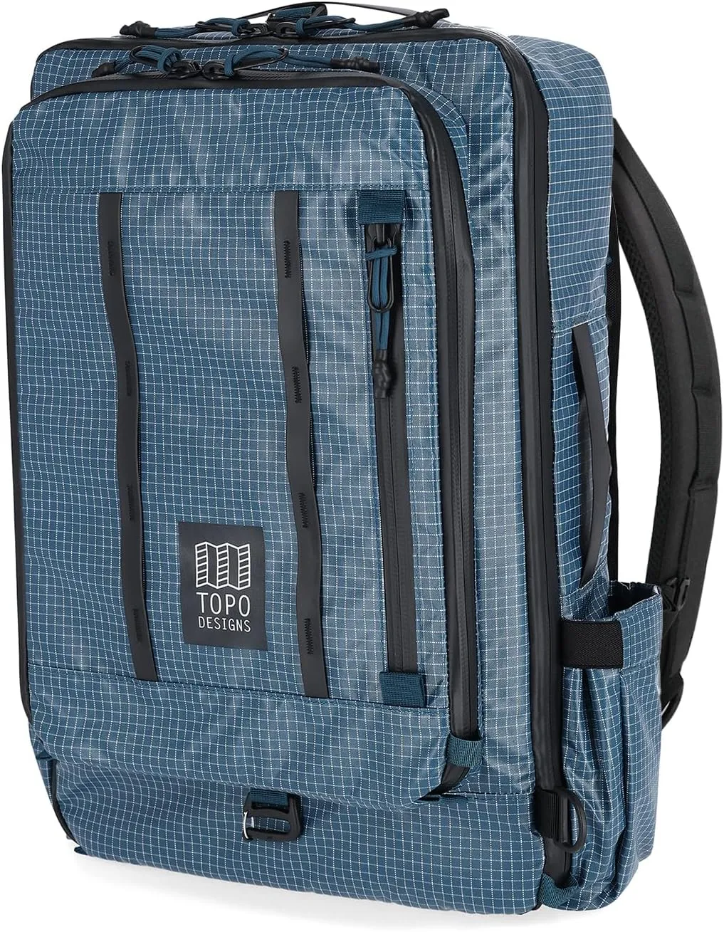 Topo Designs Global Travel Bag 30-40 Liter - Carry-on Compliant Versatile Pack, 3 Carry Options, External Laptop Sleeve (Eco-Friendly, 30L, Apex Pond Blue)