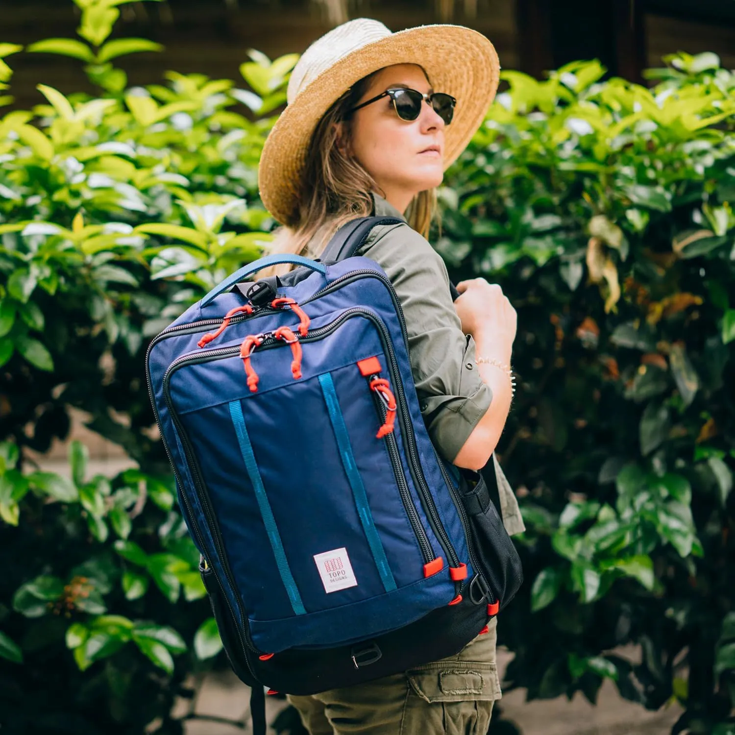 Topo Designs Global Travel Bag 30-40 Liter - Carry-on Compliant Versatile Pack, 3 Carry Options, External Laptop Sleeve (Eco-Friendly, 30L, Pine)