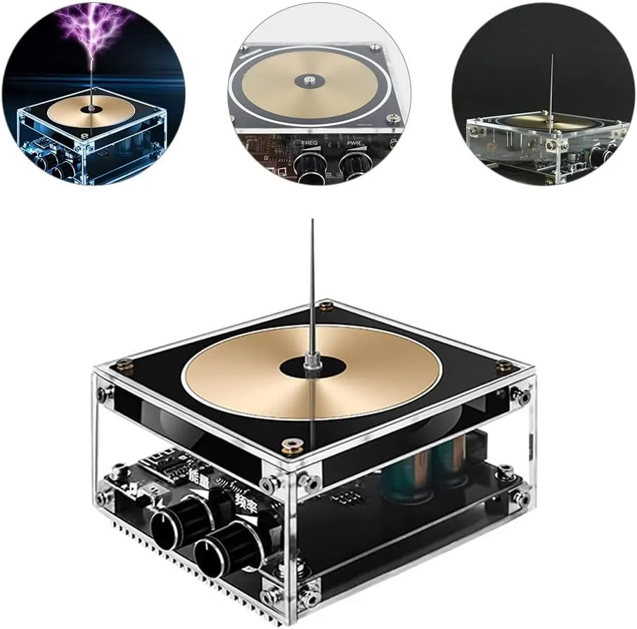 Totority Solid State Music Coil - Coil Desktop Toy Power Transmission, Science Experiment Tool, Us Plug,3.93x3.93x1.96in, Metal Aluminum & Acrylic, as Shown