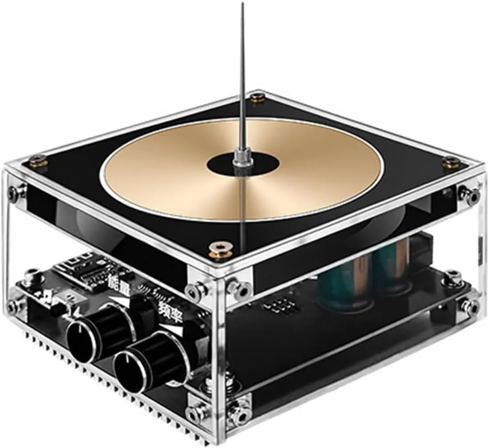 Totority Solid State Music Coil - Coil Desktop Toy Power Transmission, Science Experiment Tool, Us Plug,3.93x3.93x1.96in, Metal Aluminum & Acrylic, as Shown