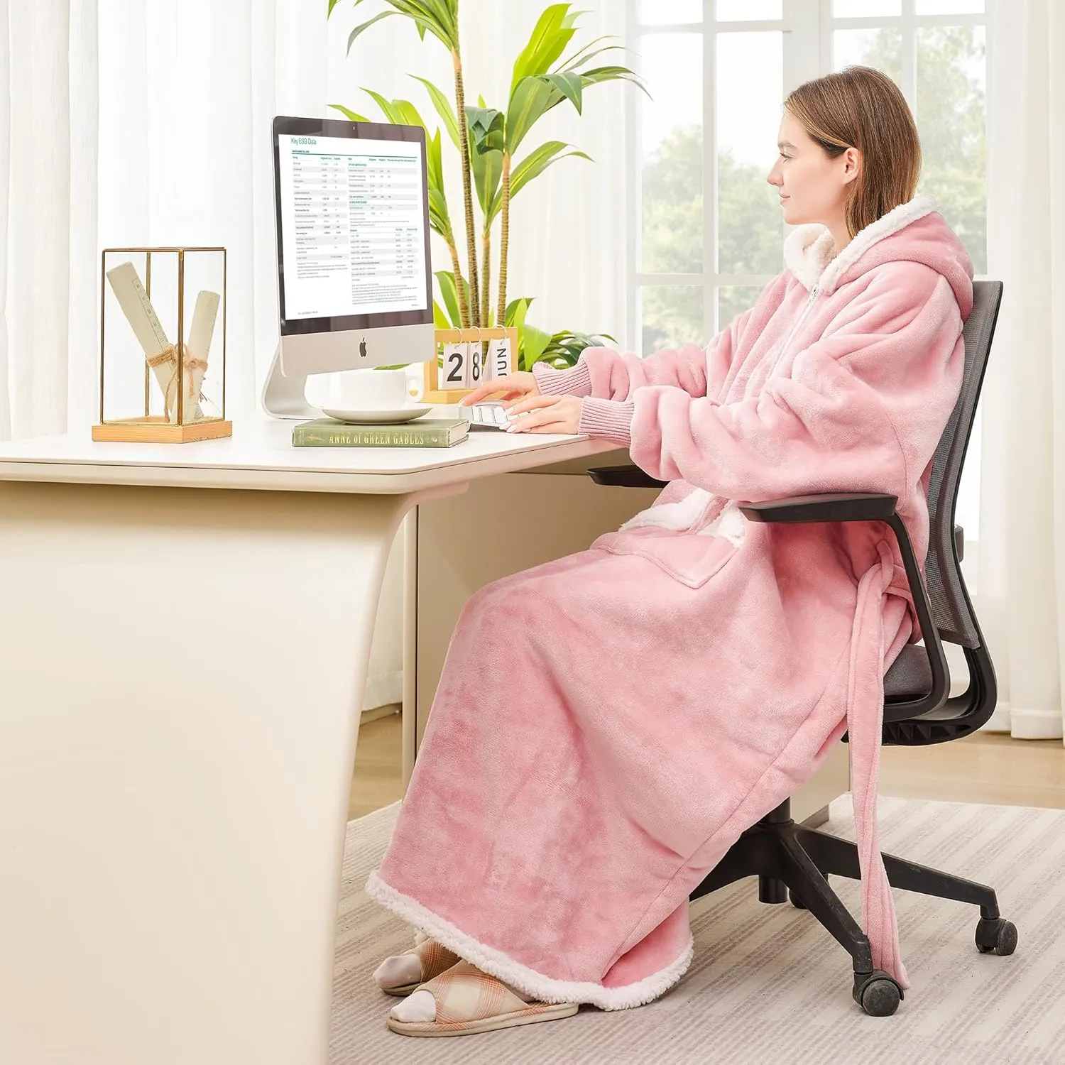 Touchat Wearable Blanket Hoodie as Gifts for Women and Men,Warm and Cozy Large Blanket Sweatshirt,Thick&Long Sherpa Fleece Hooded Blanket with Oversize Pocket and Belt, Winter Gifts,Standard- Pink