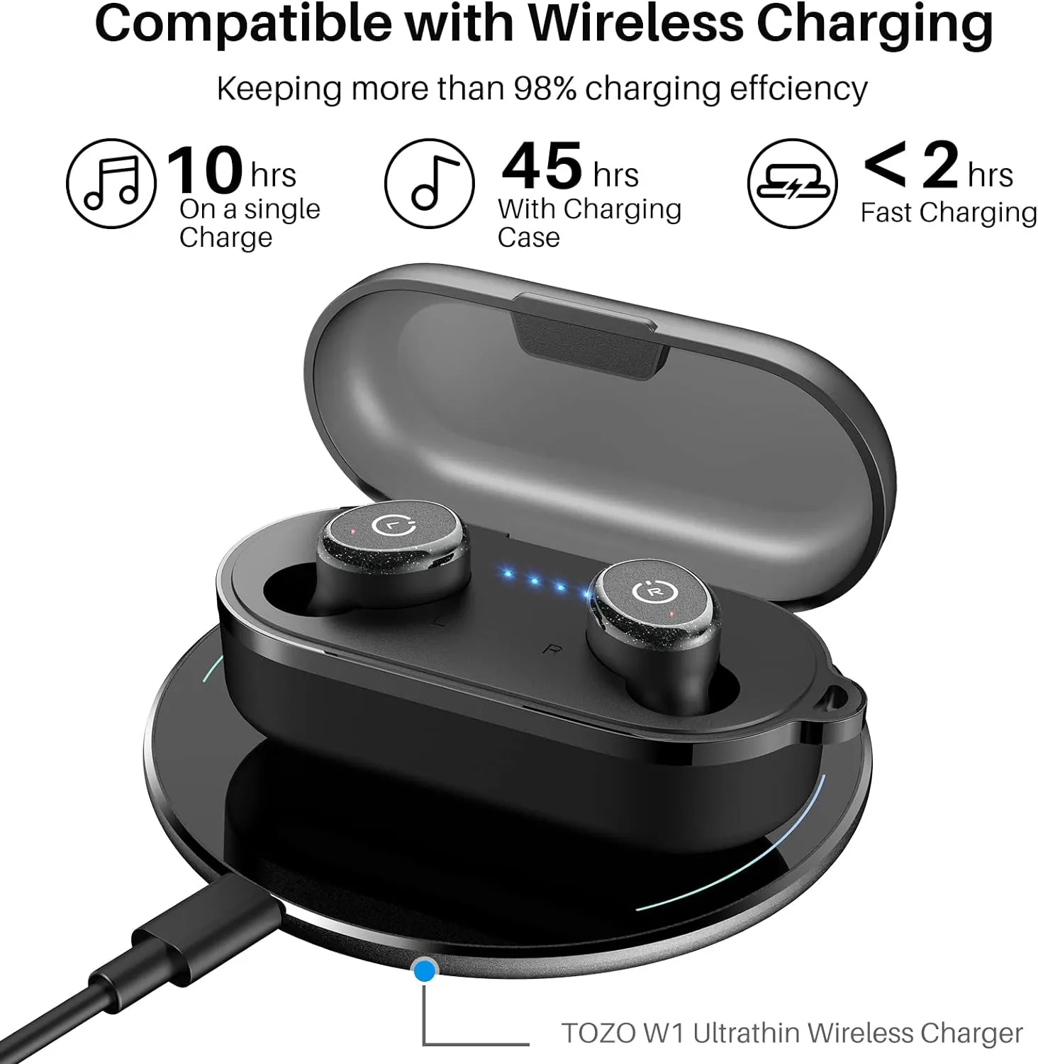 TOZO T10 True Wireless Bluetooth 5.3 Earbuds, 45H Playtime, Wireless Charging Case, IPX8 Waterproof Stereo Headphones in Ear Built in Mic Headset Premium Sound with Deep Bass, 32 Preset EQs via APP