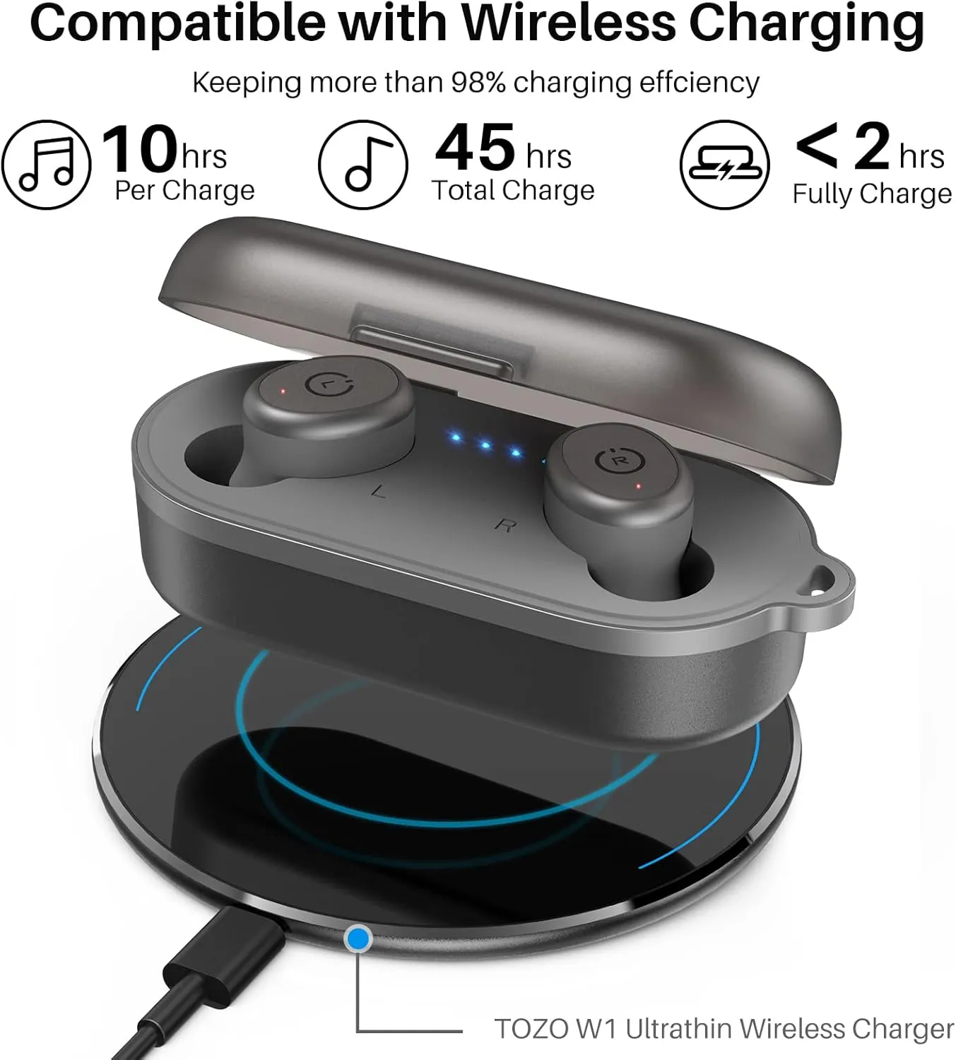 TOZO T10 True Wireless Bluetooth 5.3 Earbuds, 45H Playtime, Wireless Charging Case, IPX8 Waterproof Stereo Headphones in Ear Built in Mic Headset Premium Sound with Deep Bass, 32 Preset EQs via APP