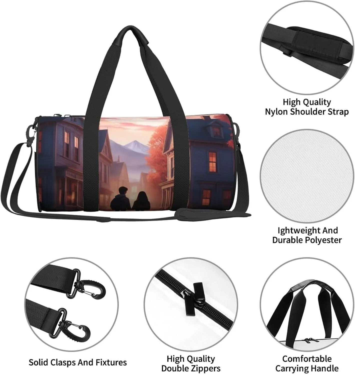 Tranquil Twilight Printed Travel Bag,Round Personal Item Storage bag,Foldie Duffel Bag for Traveling Vacation,Fitness,Sports