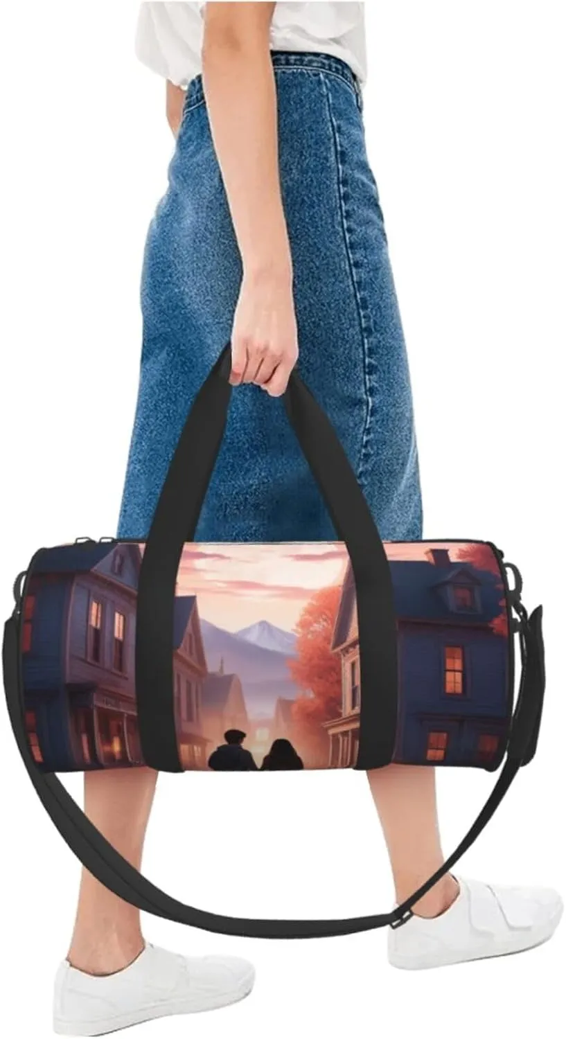 Tranquil Twilight Printed Travel Bag,Round Personal Item Storage bag,Foldie Duffel Bag for Traveling Vacation,Fitness,Sports