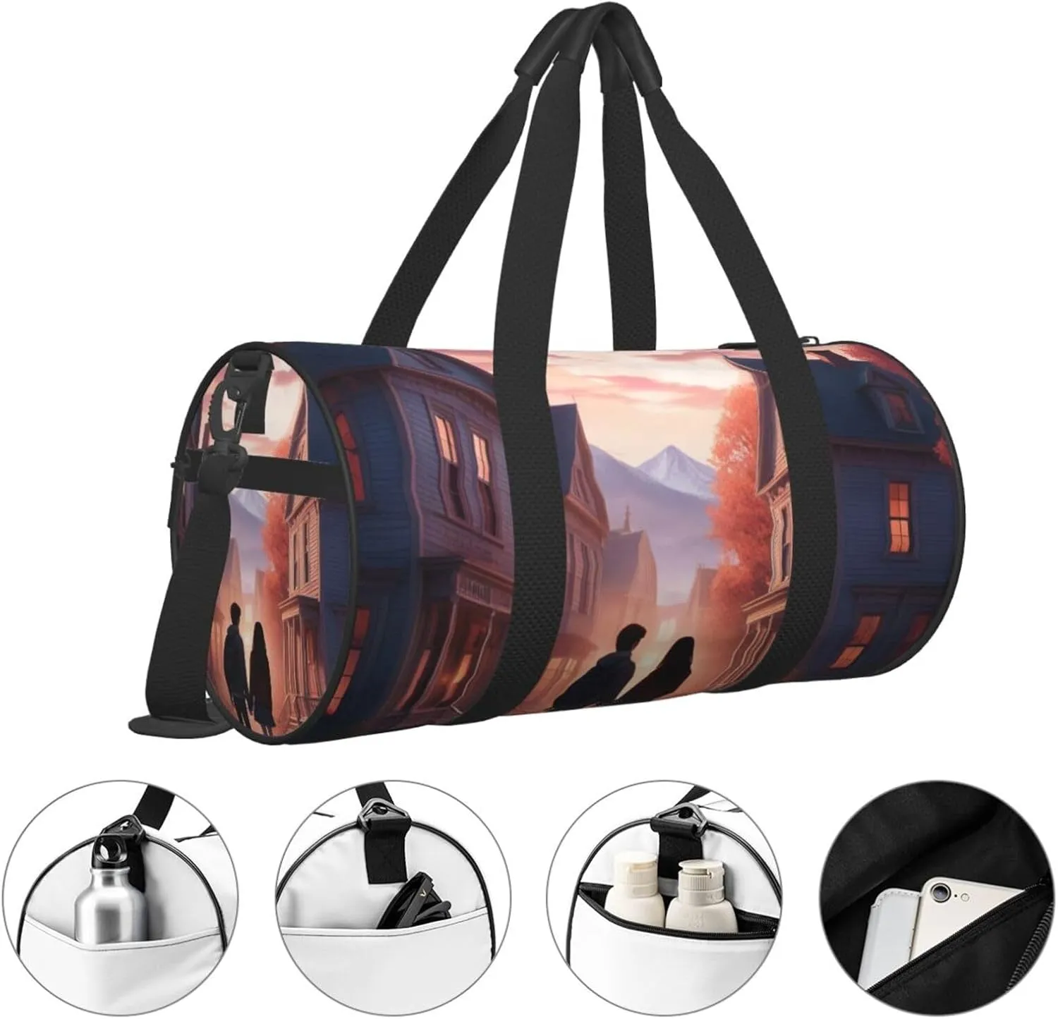 Tranquil Twilight Printed Travel Bag,Round Personal Item Storage bag,Foldie Duffel Bag for Traveling Vacation,Fitness,Sports