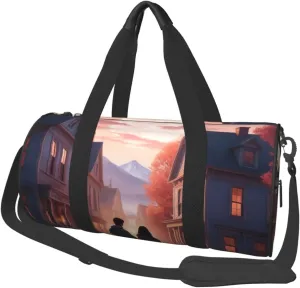 Tranquil Twilight Printed Travel Bag,Round Personal Item Storage bag,Foldie Duffel Bag for Traveling Vacation,Fitness,Sports