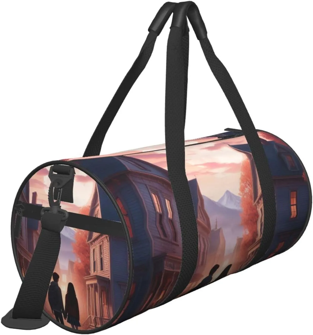 Tranquil Twilight Printed Travel Bag,Round Personal Item Storage bag,Foldie Duffel Bag for Traveling Vacation,Fitness,Sports