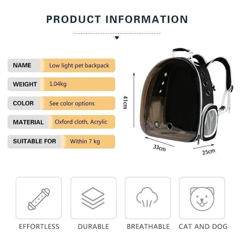 Transparent Pet Carrier Backpack - Breathable Travel Bag for Cats and Dogs