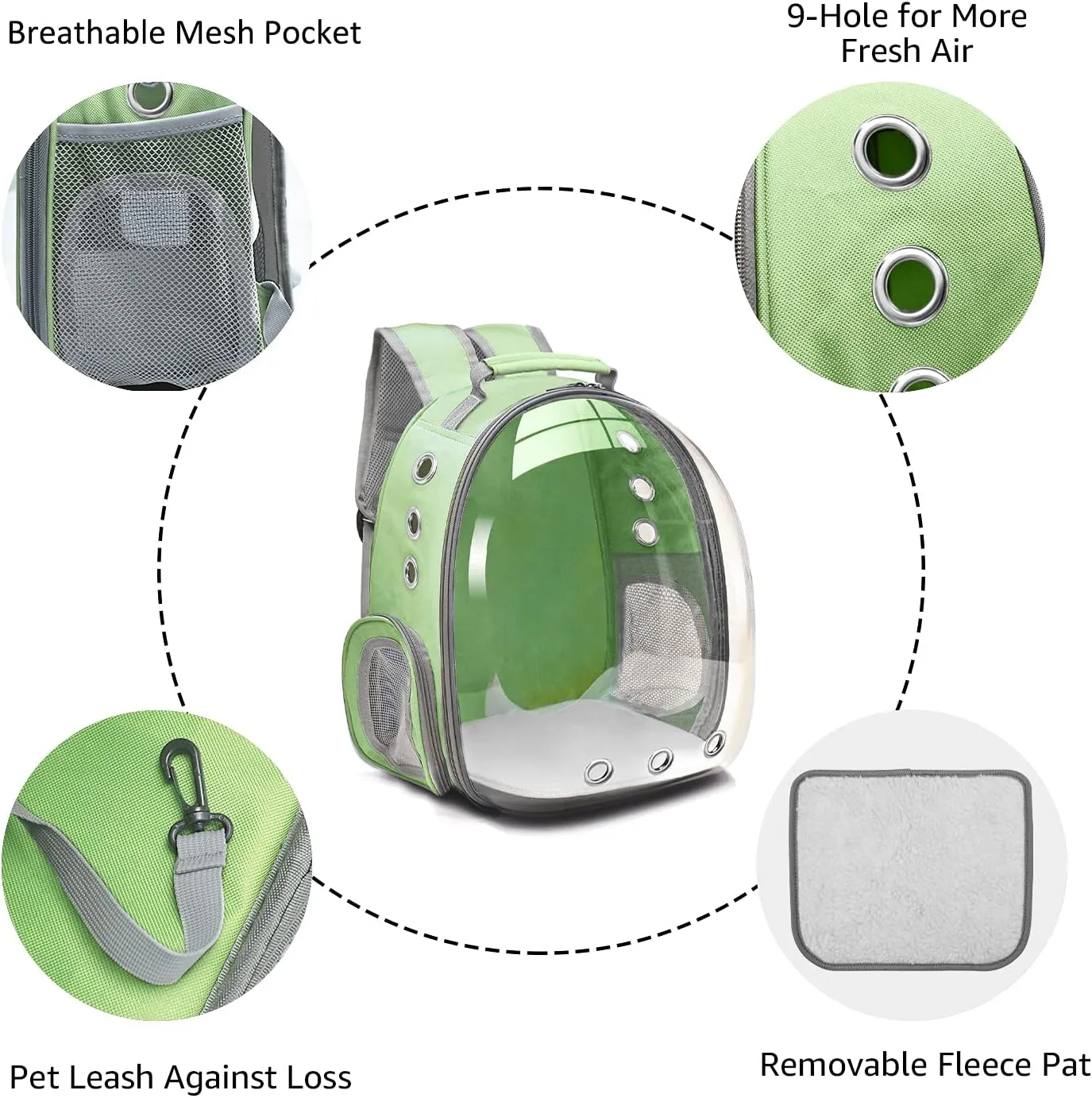 Travel Backpack Bubble Carrying Bag for Small Medium Dogs Cats, Space Capsule Pet Carrier Dog for Hiking, Airline Approved - Green