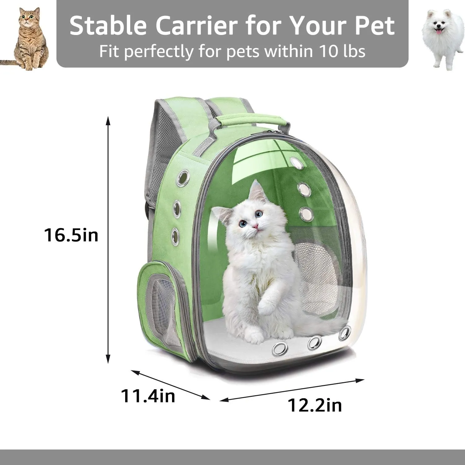 Travel Backpack Bubble Carrying Bag for Small Medium Dogs Cats, Space Capsule Pet Carrier Dog for Hiking, Airline Approved - Green