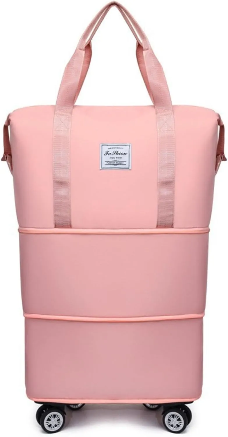 Travel Bag with Wheels, 2025 New Large Capacity Travel Bag - Universal Wheel Removable (Pink)