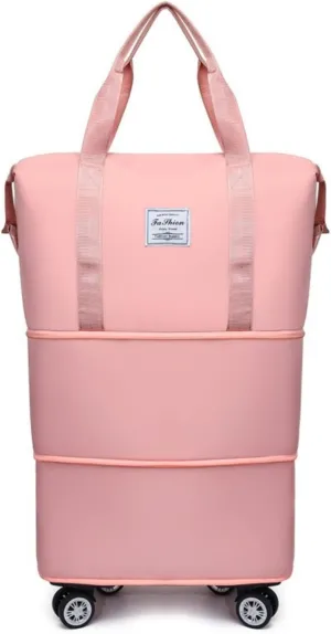 Travel Bag with Wheels, 2025 New Large Capacity Travel Bag - Universal Wheel Removable (Pink)