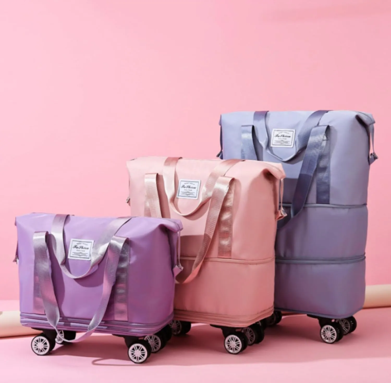 Travel Bag with Wheels, 2025 New Large Capacity Travel Bag - Universal Wheel Removable (Pink)