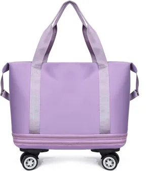 Travel Bag with Wheels，Large Capacity Travel Bag，Universal Wheel Removable,Weekender Bag with Wheels,Overnight Bag with Wheels (Light Purple)