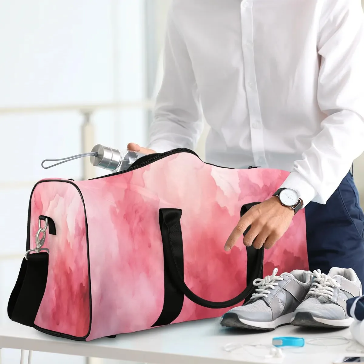 Travel Duffel Bag for Women Men Pink Pattern Waterproof Foldable Overnight Weekender Bag Large Capacity Sports Gym Bag