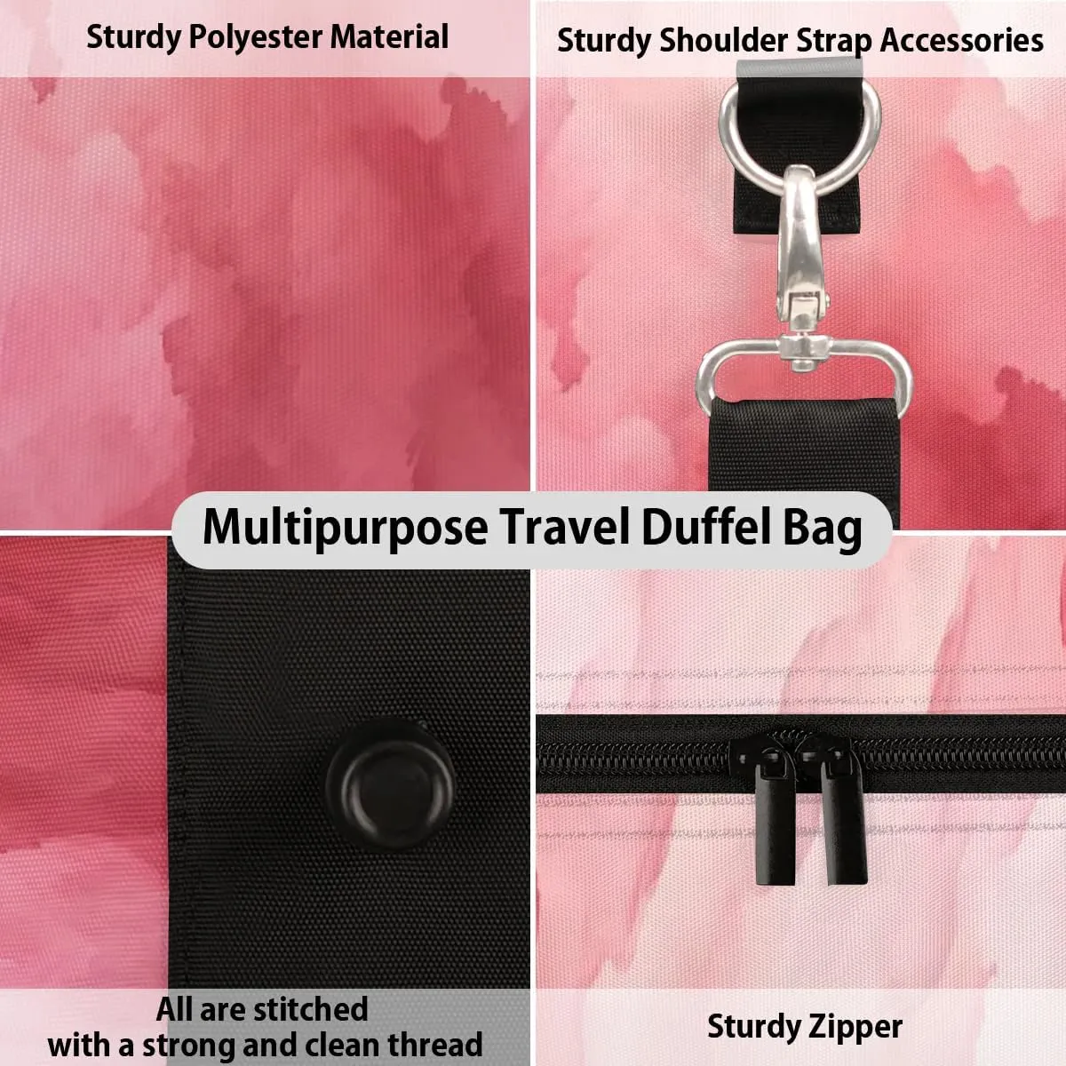 Travel Duffel Bag for Women Men Pink Pattern Waterproof Foldable Overnight Weekender Bag Large Capacity Sports Gym Bag