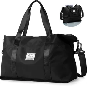 Travel Duffel Bag,Sports Tote Gym For Spirit Airlines Personal Item Bag 18x14x8 Foldable,Carry on Shoulder Expandable Weekender Overnight for Women, Black