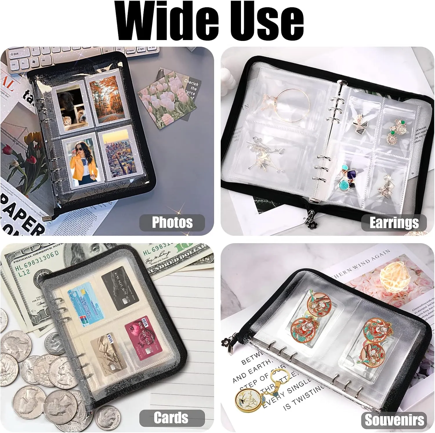 Travel Jewelry Organizer Transparent Jewelry Storage Book Set with Anti-oxidation Pocket Traveling Necklace Earring Organizer for Ring, Bracelets, Postcard (120 Grids  75 Thicken PVC Zipper Bags)