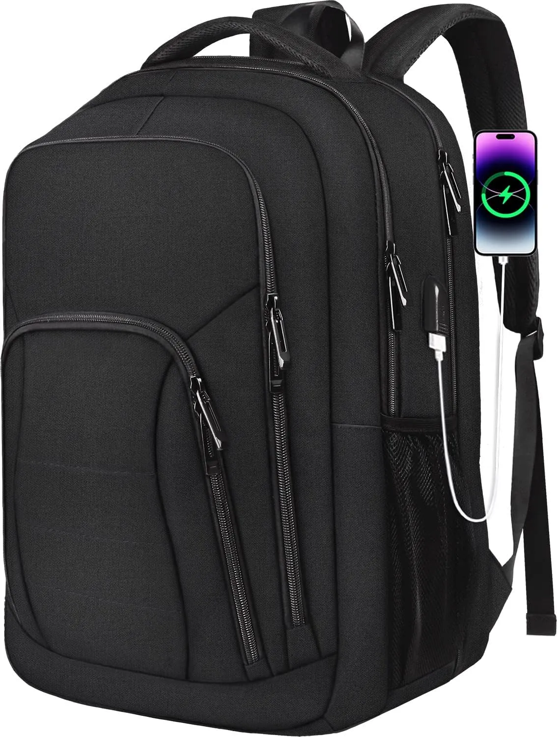 Travel Laptop Backpack 17 Inch TSA Friendly Large Backpack for Men Women Business Carry On Backpack with USB Charging Port Anti Theft Computer Bag, Work Anti Theft Black Rucksack, black