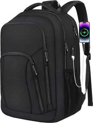 Travel Laptop Backpack 17 Inch TSA Friendly Large Backpack for Men Women Business Carry On Backpack with USB Charging Port Anti Theft Computer Bag, Work Anti Theft Black Rucksack, black