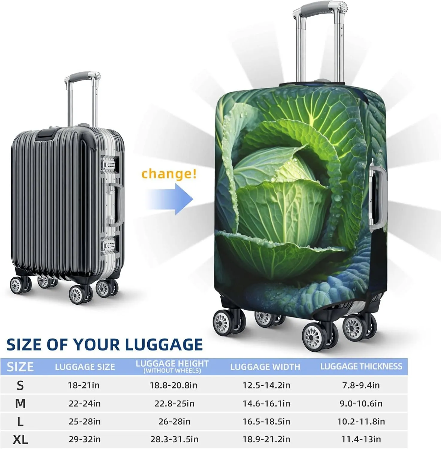 Travel Luggage Cover Anti-Scratch Suitcase Cover Protector Elastic Thicken Luggage Protector Washable Baggage Covers Bright Cabbage Suitcase Sleeve Fit 18-32 Inch Luggage Medium