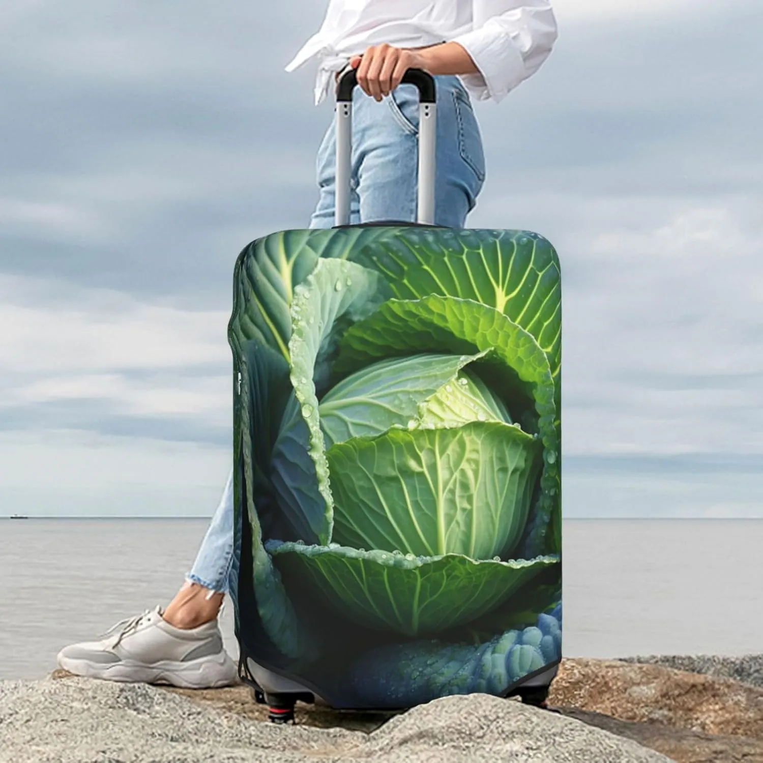 Travel Luggage Cover Anti-Scratch Suitcase Cover Protector Elastic Thicken Luggage Protector Washable Baggage Covers Bright Cabbage Suitcase Sleeve Fit 18-32 Inch Luggage Medium