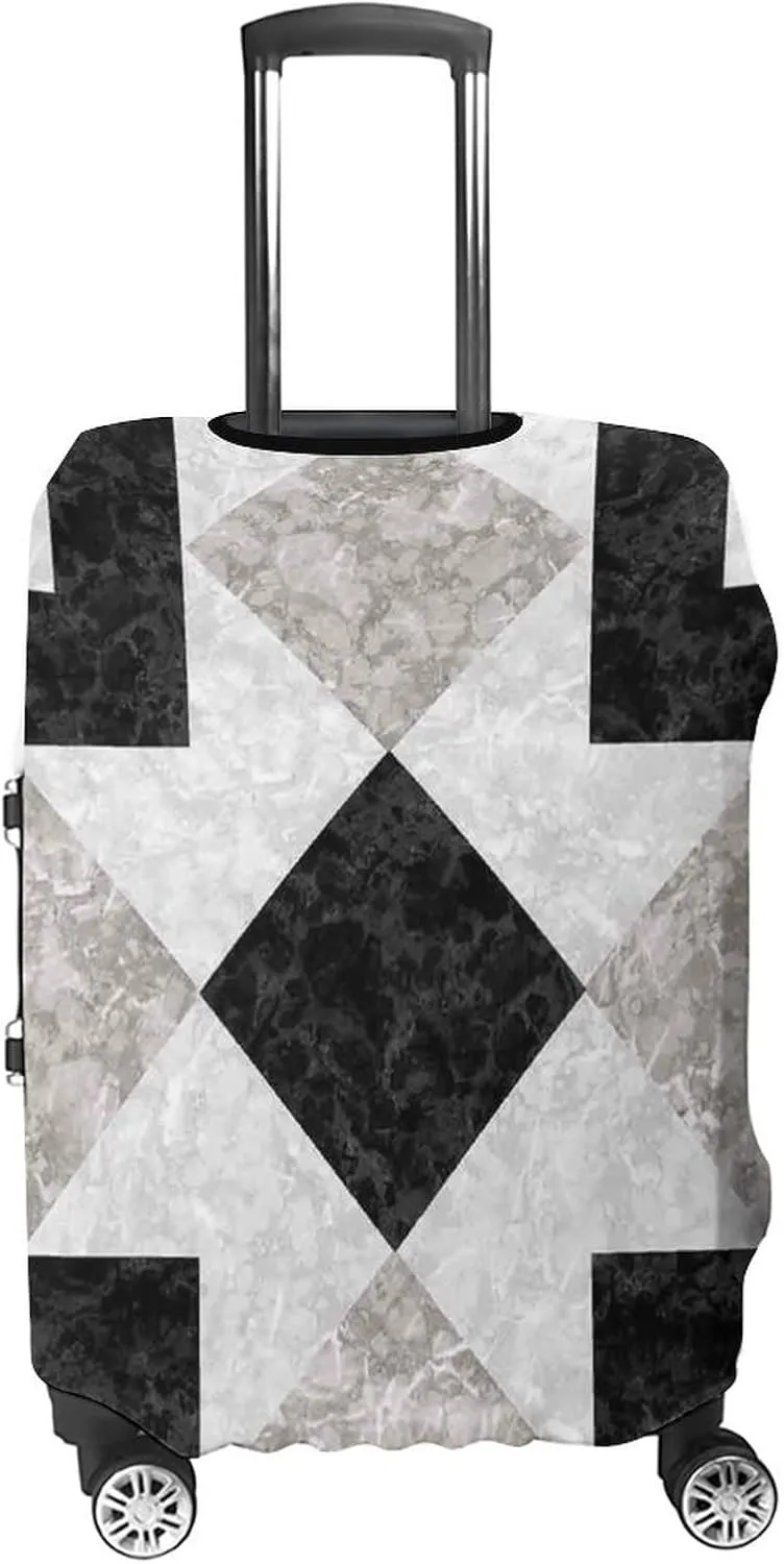 Travel Luggage Cover, Apartment Decor Luggage Cover Suitcase Protector, Nostalgic Marble Stone Mosaic Regular Design, Fits 30-32 Inch Luggage, Travel Summer Beach Holiday, Black Beige