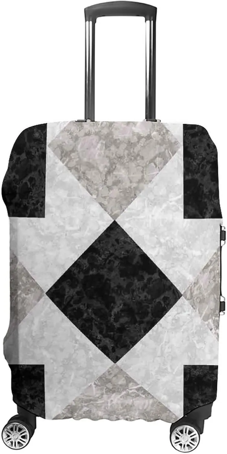 Travel Luggage Cover, Apartment Decor Luggage Cover Suitcase Protector, Nostalgic Marble Stone Mosaic Regular Design, Fits 30-32 Inch Luggage, Travel Summer Beach Holiday, Black Beige