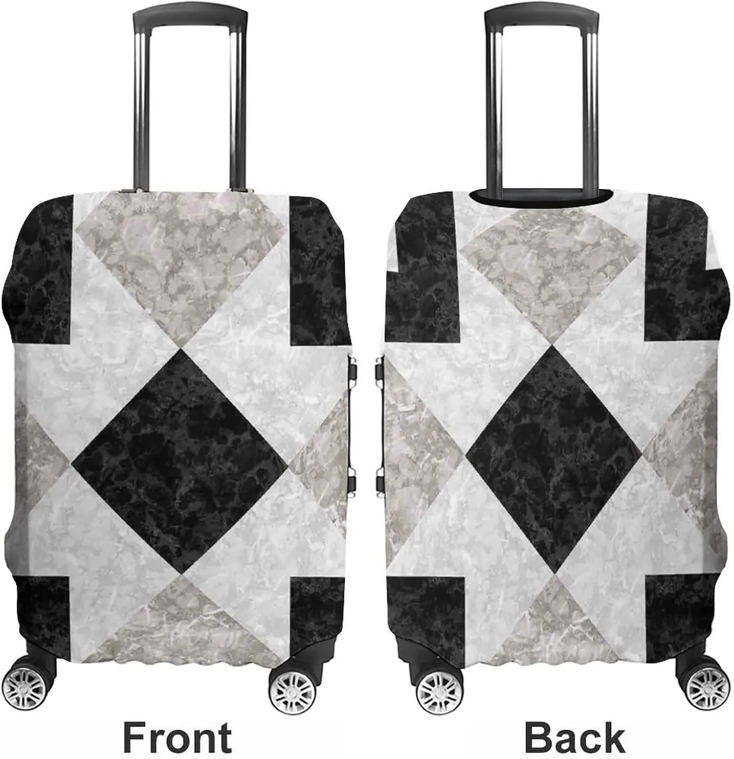 Travel Luggage Cover, Apartment Decor Luggage Cover Suitcase Protector, Nostalgic Marble Stone Mosaic Regular Design, Fits 30-32 Inch Luggage, Travel Summer Beach Holiday, Black Beige