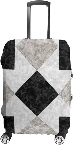 Travel Luggage Cover, Apartment Decor Luggage Cover Suitcase Protector, Nostalgic Marble Stone Mosaic Regular Design, Fits 30-32 Inch Luggage, Travel Summer Beach Holiday, Black Beige