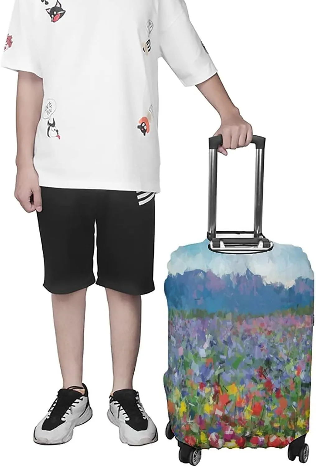 Travel Luggage Cover, Art Luggage Cover Suitcase Protector, Rural Landscape with Bunch of Tulip Flower Spring, Fits 30-32 Inch Luggage, Travel Summer Beach Holiday, Multicolor