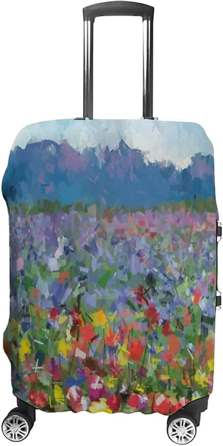 Travel Luggage Cover, Art Luggage Cover Suitcase Protector, Rural Landscape with Bunch of Tulip Flower Spring, Fits 30-32 Inch Luggage, Travel Summer Beach Holiday, Multicolor