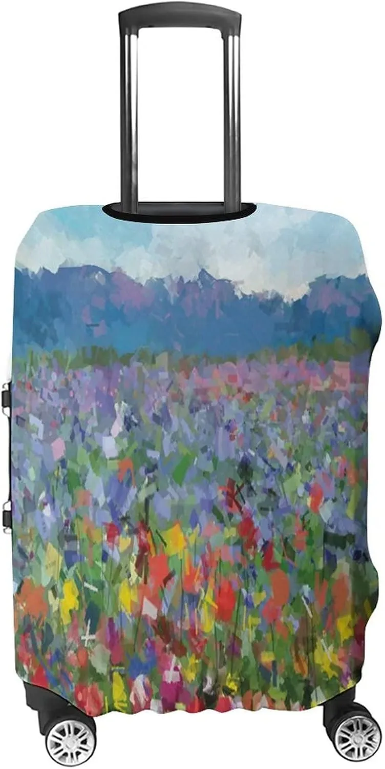 Travel Luggage Cover, Art Luggage Cover Suitcase Protector, Rural Landscape with Bunch of Tulip Flower Spring, Fits 30-32 Inch Luggage, Travel Summer Beach Holiday, Multicolor