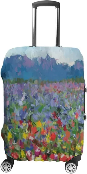 Travel Luggage Cover, Art Luggage Cover Suitcase Protector, Rural Landscape with Bunch of Tulip Flower Spring, Fits 30-32 Inch Luggage, Travel Summer Beach Holiday, Multicolor