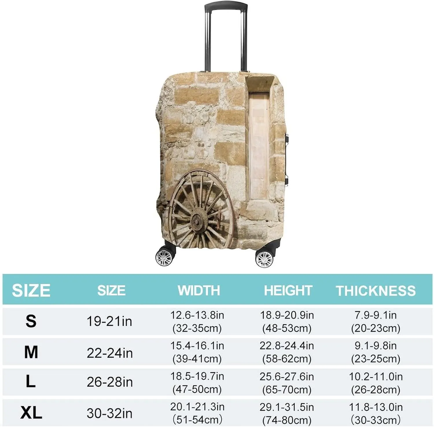 Travel Luggage Cover, Barn Wood Wagon Wheel Elastic Travel Luggage Cover, Ancient Rural Facade with Old Wheel Traditional, Fits 19-21 Inch Luggage, Great For Vacation Travel, Brown Light Brown