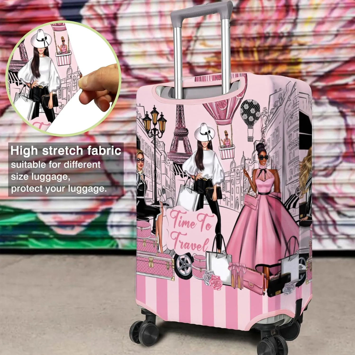 Travel Luggage Cover Suitcase Girl Protector Storage Fits 18-32 Inch Luggage Flower Luggage Protector Wheel Covers Patterned Travel with Pocket Elastic Luggage Anti-scratch Suitcase Cover S
