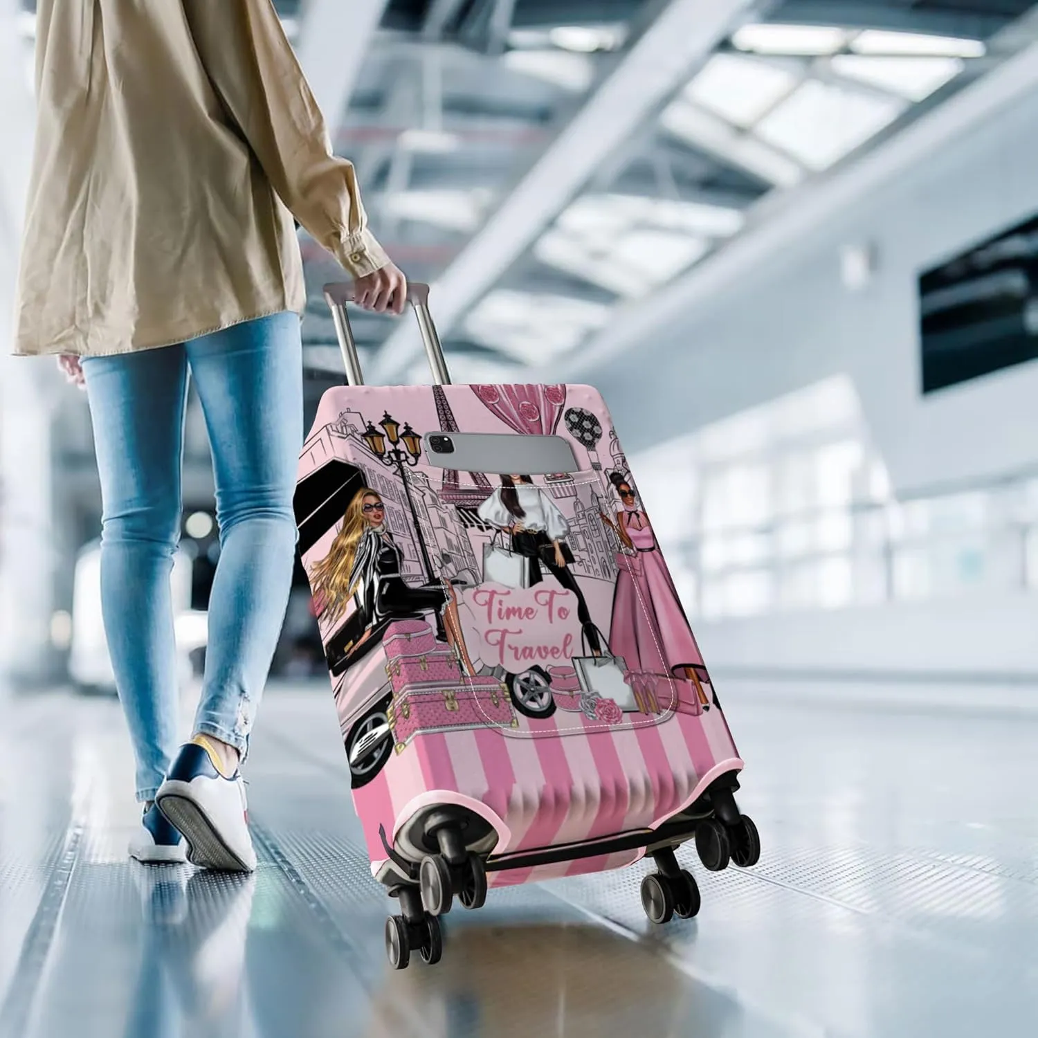 Travel Luggage Cover Suitcase Girl Protector Storage Fits 18-32 Inch Luggage Flower Luggage Protector Wheel Covers Patterned Travel with Pocket Elastic Luggage Anti-scratch Suitcase Cover S