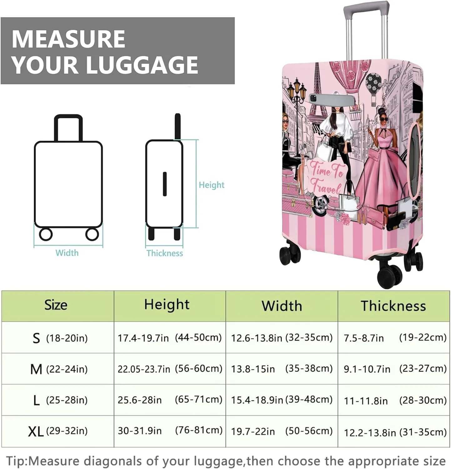 Travel Luggage Cover Suitcase Girl Protector Storage Fits 18-32 Inch Luggage Flower Luggage Protector Wheel Covers Patterned Travel with Pocket Elastic Luggage Anti-scratch Suitcase Cover S