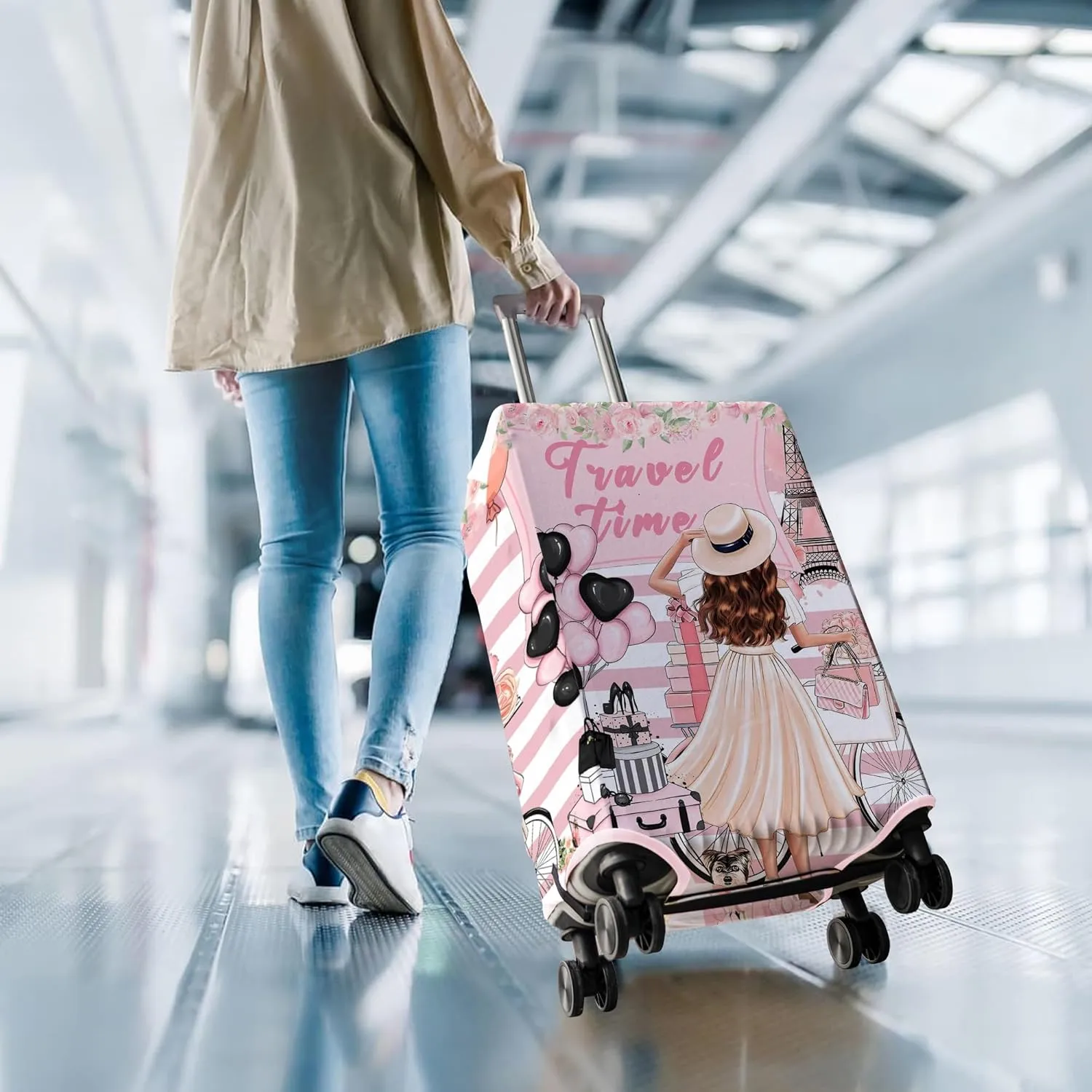 Travel Luggage Cover Suitcase Protector Fits 18-32 Inch Wheel Covers PatternedTravel Related Items Flower Luggage Protector Elastic L
