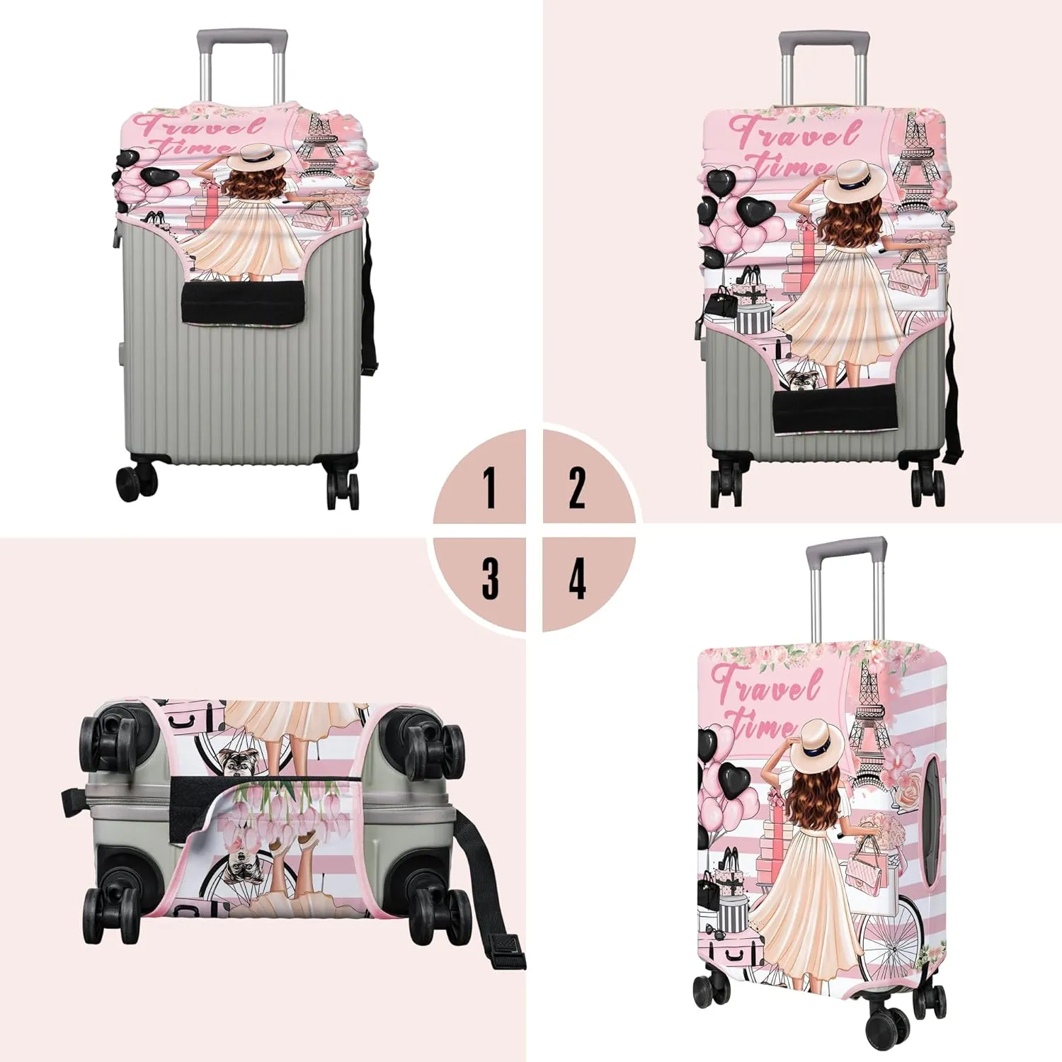 Travel Luggage Cover Suitcase Protector Fits 18-32 Inch Wheel Covers PatternedTravel Related Items Flower Luggage Protector Elastic L