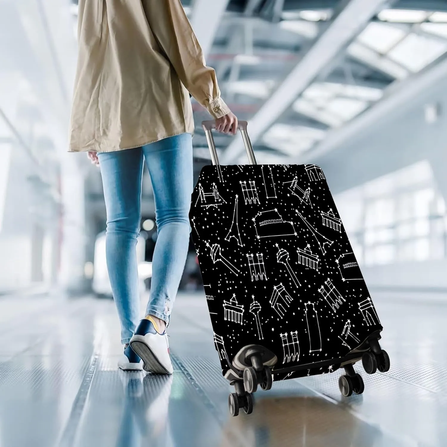 Travel Luggage Cover Suitcase Protector Fits 18-32 Inch Wheel Covers PatternedTravel Related Items Flower Luggage Protector Elastic M